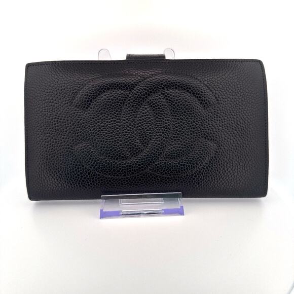 Chanel Classic Caviar Leather Long Wallet – Black with Gold Accents - Picture 1 of 4